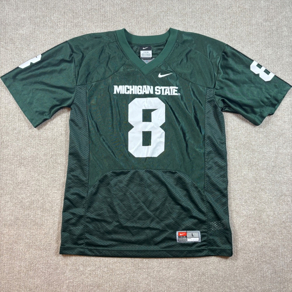 Nike Michigan State Spartans Green Football‎ Jersey #8 Youth Size Large EUC